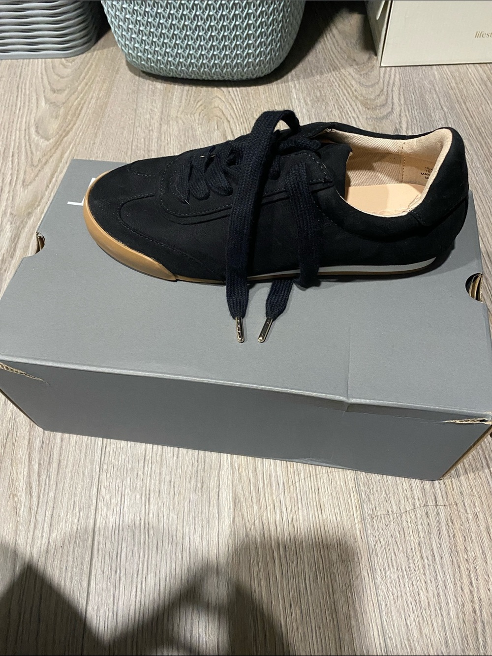 Womens Black Suede Lace-Up Sneaker with Gum Sole